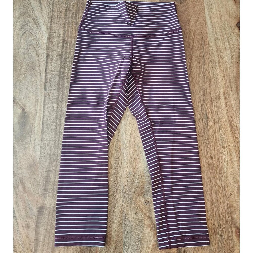 Lululemon Leggings Womens 6 High Rise Yoga Activewear Pants White Stripe